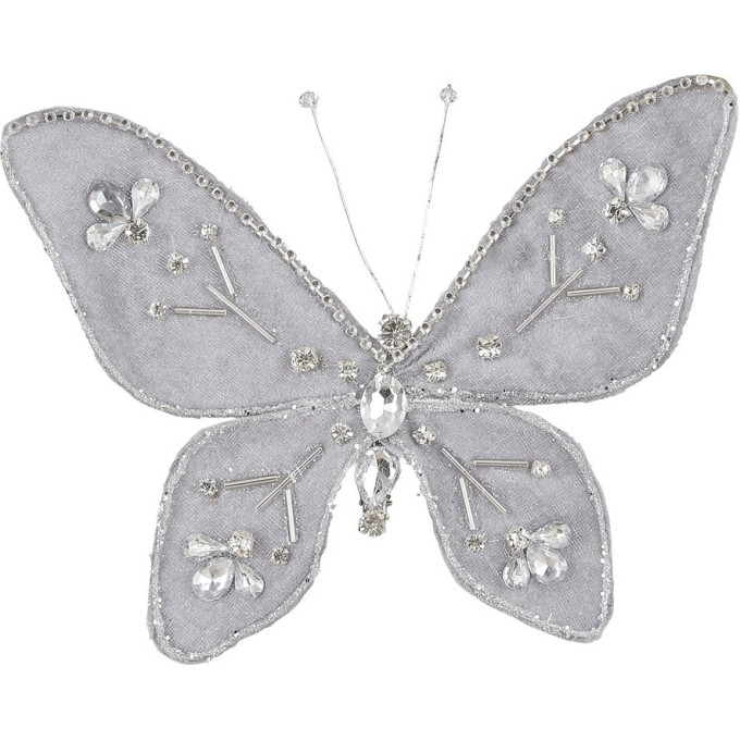 Бабочка со стразами серая HOUSE OF SEASONS 16*20*1 см на клипсе 85920